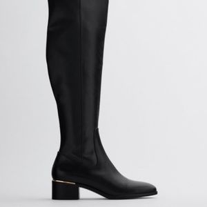 Zara Knee High Black and Gold Detail Boots (worn once)
